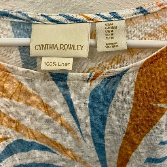 Cynthia Rowley Linen Tropical Palm Leaf Botanical Top Blouse Size Medium - Picture 2 of 5